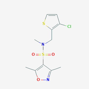 molecular formula C11H13ClN2O3S2 B7087502 N-[(3-chlorothiophen-2-yl)methyl]-N,3,5-trimethyl-1,2-oxazole-4-sulfonamide 