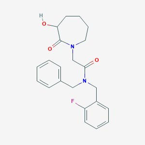 molecular formula C22H25FN2O3 B7088071 N-benzyl-N-[(2-fluorophenyl)methyl]-2-(3-hydroxy-2-oxoazepan-1-yl)acetamide 
