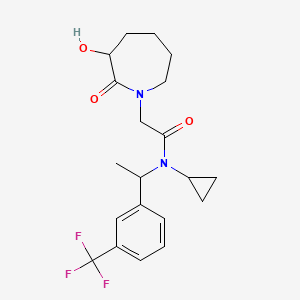 molecular formula C20H25F3N2O3 B7088076 N-cyclopropyl-2-(3-hydroxy-2-oxoazepan-1-yl)-N-[1-[3-(trifluoromethyl)phenyl]ethyl]acetamide 