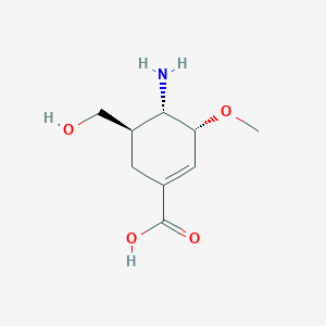 molecular formula C9H15NO4 B070886 (3R,4S,5R)-4-amino-5-(hydroxymethyl)-3-methoxycyclohexene-1-carboxylic acid CAS No. 169139-95-1