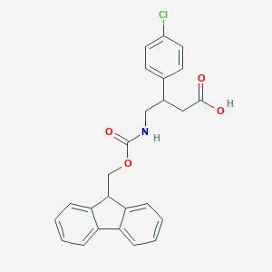 molecular formula C25H22ClNO4 B070894 3-(4-chlorophenyl)-4-(9H-fluoren-9-ylmethoxycarbonylamino)butanoic Acid CAS No. 186320-20-7