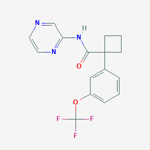 molecular formula C16H14F3N3O2 B7089952 N-pyrazin-2-yl-1-[3-(trifluoromethoxy)phenyl]cyclobutane-1-carboxamide 