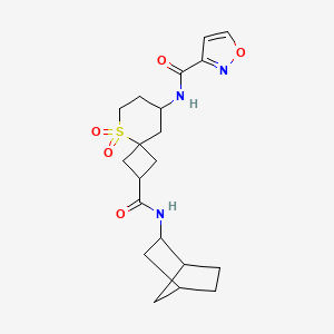 molecular formula C20H27N3O5S B7090589 N-[2-(2-bicyclo[2.2.1]heptanylcarbamoyl)-5,5-dioxo-5lambda6-thiaspiro[3.5]nonan-8-yl]-1,2-oxazole-3-carboxamide 