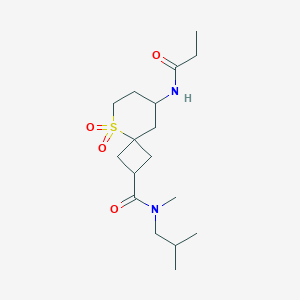 molecular formula C17H30N2O4S B7090596 N-methyl-N-(2-methylpropyl)-5,5-dioxo-8-(propanoylamino)-5lambda6-thiaspiro[3.5]nonane-2-carboxamide 