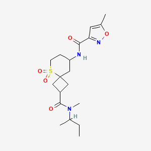 molecular formula C19H29N3O5S B7090600 N-[2-[butan-2-yl(methyl)carbamoyl]-5,5-dioxo-5lambda6-thiaspiro[3.5]nonan-8-yl]-5-methyl-1,2-oxazole-3-carboxamide 