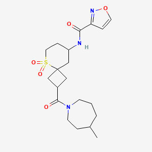 molecular formula C20H29N3O5S B7090606 N-[2-(4-methylazepane-1-carbonyl)-5,5-dioxo-5lambda6-thiaspiro[3.5]nonan-8-yl]-1,2-oxazole-3-carboxamide 