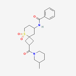 molecular formula C22H30N2O4S B7090613 N-[2-(3-methylpiperidine-1-carbonyl)-5,5-dioxo-5lambda6-thiaspiro[3.5]nonan-8-yl]benzamide 