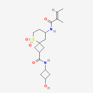 molecular formula C18H28N2O5S B7090615 N-(3-hydroxycyclobutyl)-8-[[(E)-2-methylbut-2-enoyl]amino]-5,5-dioxo-5lambda6-thiaspiro[3.5]nonane-2-carboxamide 