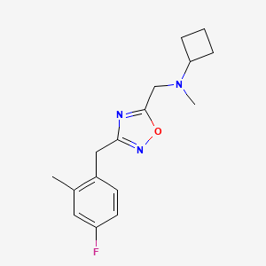 molecular formula C16H20FN3O B7091406 N-[[3-[(4-fluoro-2-methylphenyl)methyl]-1,2,4-oxadiazol-5-yl]methyl]-N-methylcyclobutanamine 