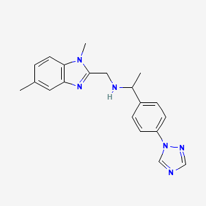 molecular formula C20H22N6 B7091433 N-[(1,5-dimethylbenzimidazol-2-yl)methyl]-1-[4-(1,2,4-triazol-1-yl)phenyl]ethanamine 