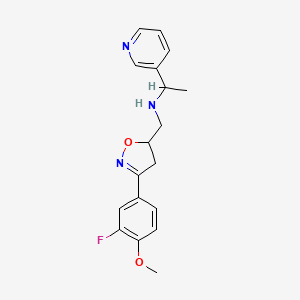 molecular formula C18H20FN3O2 B7091465 N-[[3-(3-fluoro-4-methoxyphenyl)-4,5-dihydro-1,2-oxazol-5-yl]methyl]-1-pyridin-3-ylethanamine 