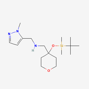 molecular formula C17H33N3O2Si B7091659 N-[[4-[tert-butyl(dimethyl)silyl]oxyoxan-4-yl]methyl]-1-(2-methylpyrazol-3-yl)methanamine 