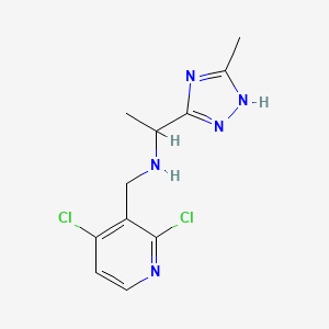 molecular formula C11H13Cl2N5 B7091698 N-[(2,4-dichloropyridin-3-yl)methyl]-1-(5-methyl-1H-1,2,4-triazol-3-yl)ethanamine 