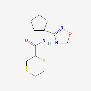 molecular formula C12H17N3O2S2 B7092035 N-[1-(1,2,4-oxadiazol-3-yl)cyclopentyl]-1,4-dithiane-2-carboxamide 