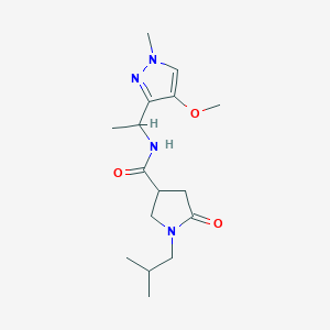molecular formula C16H26N4O3 B7092185 N-[1-(4-methoxy-1-methylpyrazol-3-yl)ethyl]-1-(2-methylpropyl)-5-oxopyrrolidine-3-carboxamide 