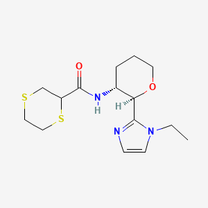 molecular formula C15H23N3O2S2 B7092213 N-[(2R,3R)-2-(1-ethylimidazol-2-yl)oxan-3-yl]-1,4-dithiane-2-carboxamide 