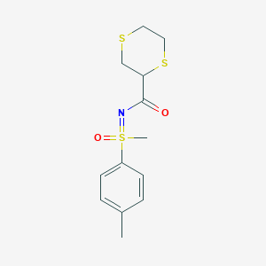 molecular formula C13H17NO2S3 B7092228 N-[methyl-(4-methylphenyl)-oxo-lambda6-sulfanylidene]-1,4-dithiane-2-carboxamide 