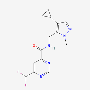 molecular formula C14H15F2N5O B7092272 N-[(4-cyclopropyl-2-methylpyrazol-3-yl)methyl]-6-(difluoromethyl)pyrimidine-4-carboxamide 