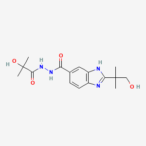 molecular formula C16H22N4O4 B7092412 N'-(2-hydroxy-2-methylpropanoyl)-2-(1-hydroxy-2-methylpropan-2-yl)-3H-benzimidazole-5-carbohydrazide 