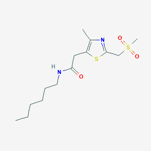 molecular formula C14H24N2O3S2 B7092638 N-hexyl-2-[4-methyl-2-(methylsulfonylmethyl)-1,3-thiazol-5-yl]acetamide 