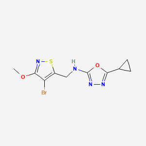 molecular formula C10H11BrN4O2S B7092698 N-[(4-bromo-3-methoxy-1,2-thiazol-5-yl)methyl]-5-cyclopropyl-1,3,4-oxadiazol-2-amine 
