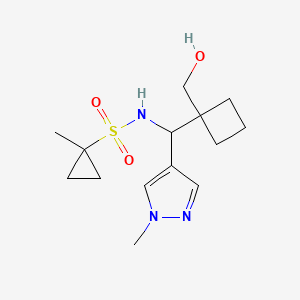 molecular formula C14H23N3O3S B7092866 N-[[1-(hydroxymethyl)cyclobutyl]-(1-methylpyrazol-4-yl)methyl]-1-methylcyclopropane-1-sulfonamide 