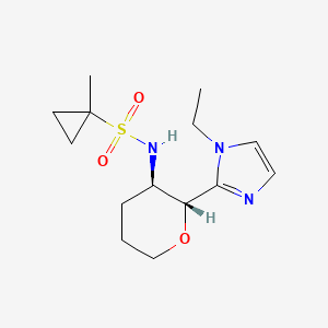 molecular formula C14H23N3O3S B7092975 N-[(2R,3R)-2-(1-ethylimidazol-2-yl)oxan-3-yl]-1-methylcyclopropane-1-sulfonamide 