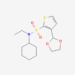 molecular formula C15H23NO4S2 B7093088 N-cyclohexyl-3-(1,3-dioxolan-2-yl)-N-ethylthiophene-2-sulfonamide 