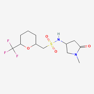 molecular formula C12H19F3N2O4S B7093130 N-(1-methyl-5-oxopyrrolidin-3-yl)-1-[6-(trifluoromethyl)oxan-2-yl]methanesulfonamide 