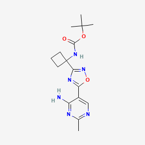 molecular formula C16H22N6O3 B7094192 tert-butyl N-[1-[5-(4-amino-2-methylpyrimidin-5-yl)-1,2,4-oxadiazol-3-yl]cyclobutyl]carbamate 