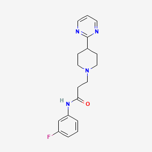 molecular formula C18H21FN4O B7094455 N-(3-fluorophenyl)-3-(4-pyrimidin-2-ylpiperidin-1-yl)propanamide 
