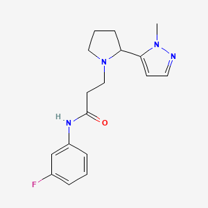 molecular formula C17H21FN4O B7094462 N-(3-fluorophenyl)-3-[2-(2-methylpyrazol-3-yl)pyrrolidin-1-yl]propanamide 