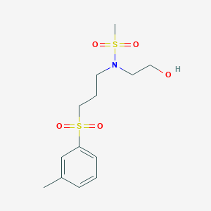 molecular formula C13H21NO5S2 B7094845 N-(2-hydroxyethyl)-N-[3-(3-methylphenyl)sulfonylpropyl]methanesulfonamide 
