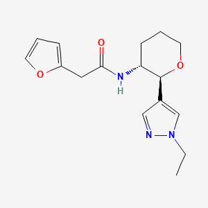 molecular formula C16H21N3O3 B7095770 N-[(2S,3R)-2-(1-ethylpyrazol-4-yl)oxan-3-yl]-2-(furan-2-yl)acetamide 