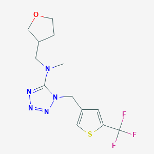 molecular formula C13H16F3N5OS B7096152 N-methyl-N-(oxolan-3-ylmethyl)-1-[[5-(trifluoromethyl)thiophen-3-yl]methyl]tetrazol-5-amine 