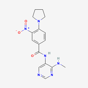 molecular formula C16H18N6O3 B7096707 N-[4-(methylamino)pyrimidin-5-yl]-3-nitro-4-pyrrolidin-1-ylbenzamide 