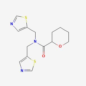 molecular formula C14H17N3O2S2 B7097007 N,N-bis(1,3-thiazol-5-ylmethyl)oxane-2-carboxamide 