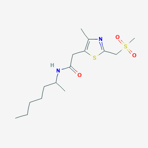 molecular formula C15H26N2O3S2 B7097137 N-heptan-2-yl-2-[4-methyl-2-(methylsulfonylmethyl)-1,3-thiazol-5-yl]acetamide 