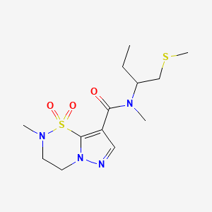 molecular formula C13H22N4O3S2 B7097276 N,2-dimethyl-N-(1-methylsulfanylbutan-2-yl)-1,1-dioxo-3,4-dihydropyrazolo[1,5-e][1,2,5]thiadiazine-8-carboxamide 