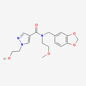 molecular formula C17H21N3O5 B7097300 N-(1,3-benzodioxol-5-ylmethyl)-1-(2-hydroxyethyl)-N-(2-methoxyethyl)pyrazole-4-carboxamide 