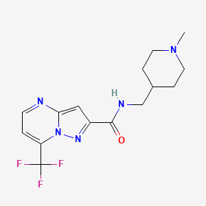 molecular formula C15H18F3N5O B7097349 N-[(1-methylpiperidin-4-yl)methyl]-7-(trifluoromethyl)pyrazolo[1,5-a]pyrimidine-2-carboxamide 