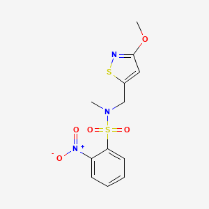molecular formula C12H13N3O5S2 B7097446 N-[(3-methoxy-1,2-thiazol-5-yl)methyl]-N-methyl-2-nitrobenzenesulfonamide 