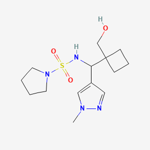molecular formula C14H24N4O3S B7097558 N-[[1-(hydroxymethyl)cyclobutyl]-(1-methylpyrazol-4-yl)methyl]pyrrolidine-1-sulfonamide 