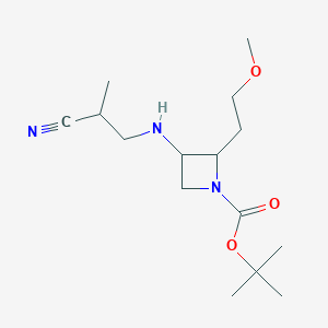 molecular formula C15H27N3O3 B7098115 Tert-butyl 3-(2-cyanopropylamino)-2-(2-methoxyethyl)azetidine-1-carboxylate 