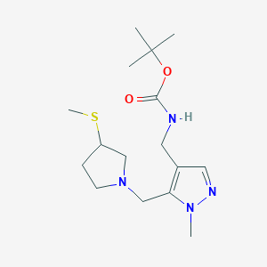 molecular formula C16H28N4O2S B7098135 tert-butyl N-[[1-methyl-5-[(3-methylsulfanylpyrrolidin-1-yl)methyl]pyrazol-4-yl]methyl]carbamate 
