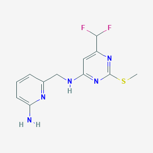 molecular formula C12H13F2N5S B7098276 N-[(6-aminopyridin-2-yl)methyl]-6-(difluoromethyl)-2-methylsulfanylpyrimidin-4-amine 
