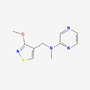 molecular formula C10H12N4OS B7098293 N-[(3-methoxy-1,2-thiazol-4-yl)methyl]-N-methylpyrazin-2-amine 
