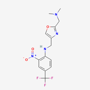 molecular formula C14H15F3N4O3 B7098308 N-[[2-[(dimethylamino)methyl]-1,3-oxazol-4-yl]methyl]-2-nitro-4-(trifluoromethyl)aniline 
