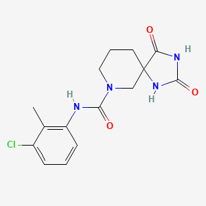 molecular formula C15H17ClN4O3 B7098660 N-(3-chloro-2-methylphenyl)-2,4-dioxo-1,3,9-triazaspiro[4.5]decane-9-carboxamide 