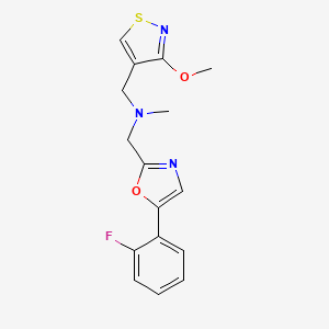 molecular formula C16H16FN3O2S B7098818 N-[[5-(2-fluorophenyl)-1,3-oxazol-2-yl]methyl]-1-(3-methoxy-1,2-thiazol-4-yl)-N-methylmethanamine 
